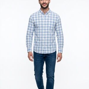 J Crew Shirt Men’s XL Slim Heathered Cotton Checkered Button Front Long Sleeve